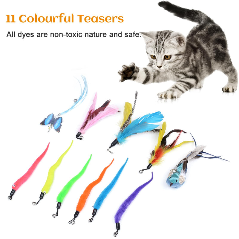 MEYDLL Pack of 14 Interactive Cat Toys with Feather Cat Fishing Rod Cat Feather Toy with 2 Hole Suction Cups for Kitten Cat Magic Wand Toy Wire with Bird Feathers Butterfly Worm Color 1/14 Piece Cat Toy - PawsPlanet Australia