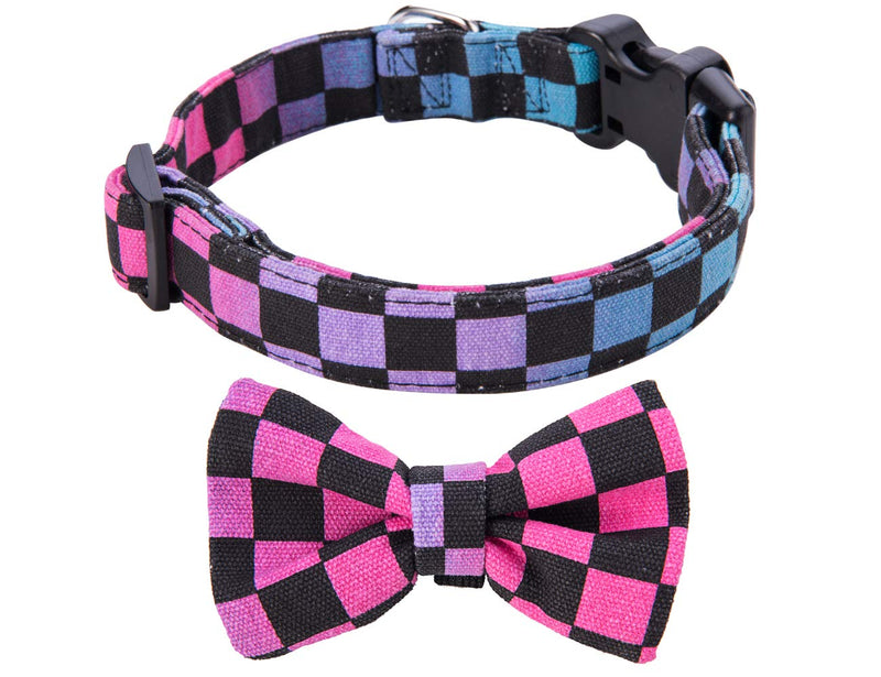 yamine Canvas rainbow Plaid Adjustable Collars and Lead Set, Dog Cat Collar with Removable Bow tie, two size suitable for neck 10.6''-15.7'', 1'' in wide For 10.6''-15.7'' neck * 1'' wide - PawsPlanet Australia