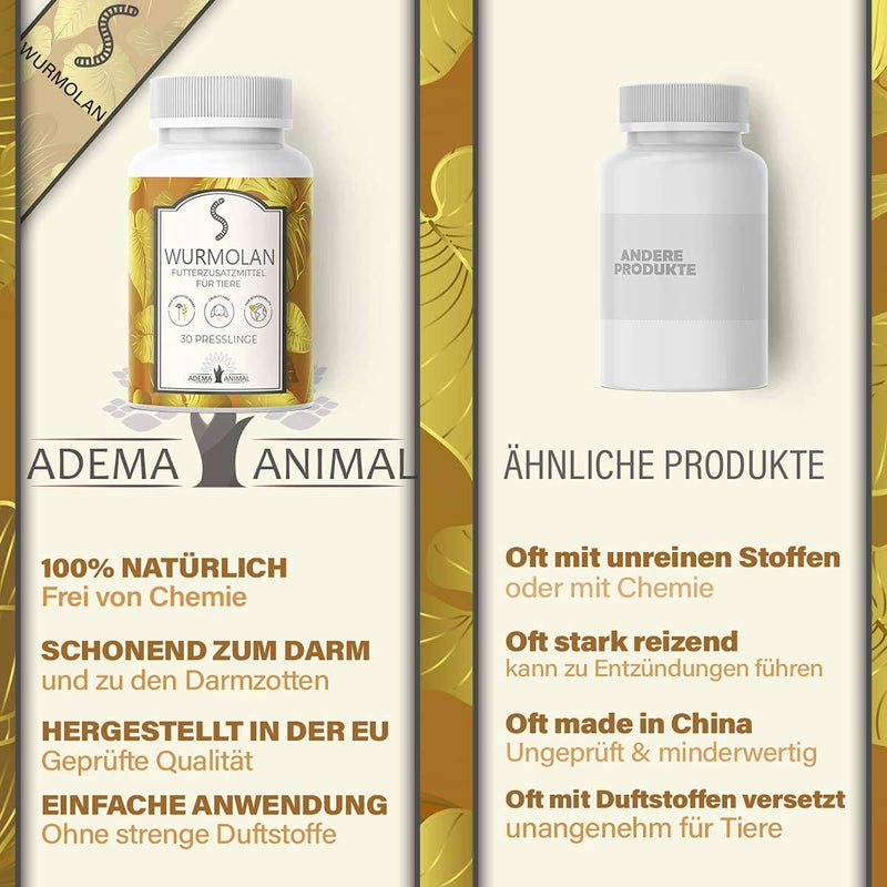 NEW: Adema Animal® Wormolan pellets for dogs, cats and rodents - worm treatment for pets - before, during and after infestation - natural remedy - dewormer for animals - 30 pellets content - PawsPlanet Australia
