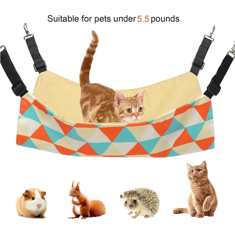 Petmolico Cat Hanging Hammock Bed, Pet Cage Hammock Adjustable Strap and Reversible Double-Sided Hammock for Cats/Kitten/Puppy/Small Dogs/Rabbits/Other Small Animals, Orange Triangle, Small - PawsPlanet Australia