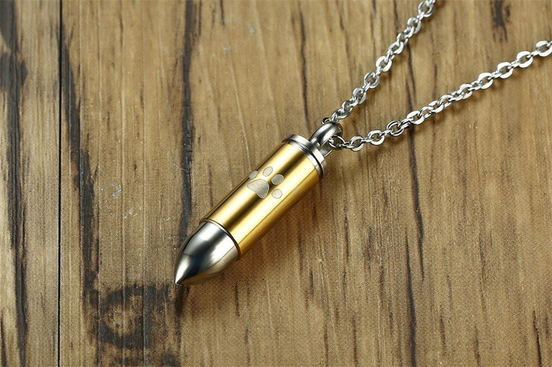 [Australia] - HUANIAN Stainless Steel The Bullet Urn Necklace for The Dog paw Keepsake Memorial Cremation Jewelry Gold 