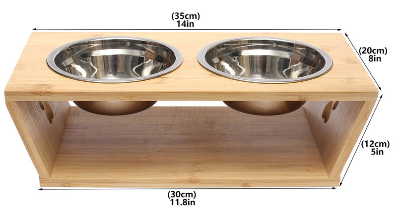 Geyecete Trapezoid pet bowl Cat Bowls Raised Dog Feeder Solid Stand with stainless steel, Premium Elevated Pet Feeder-Double Bowls 35*20*12 CM Double Bowls - PawsPlanet Australia