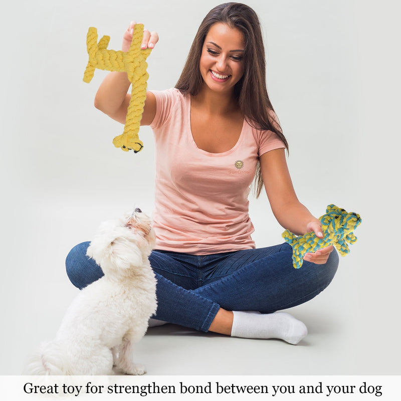 [Australia] - SunGrow Cotton Rope Knot Dog Toys, Durable & Handwoven, Dynamic Duo of Gaby The Giraffe & Daisy The Dog, Soft, Non-Toxic Chew Items, Helps Maintain Healthy Teeth and Gums, 2 Pieces 