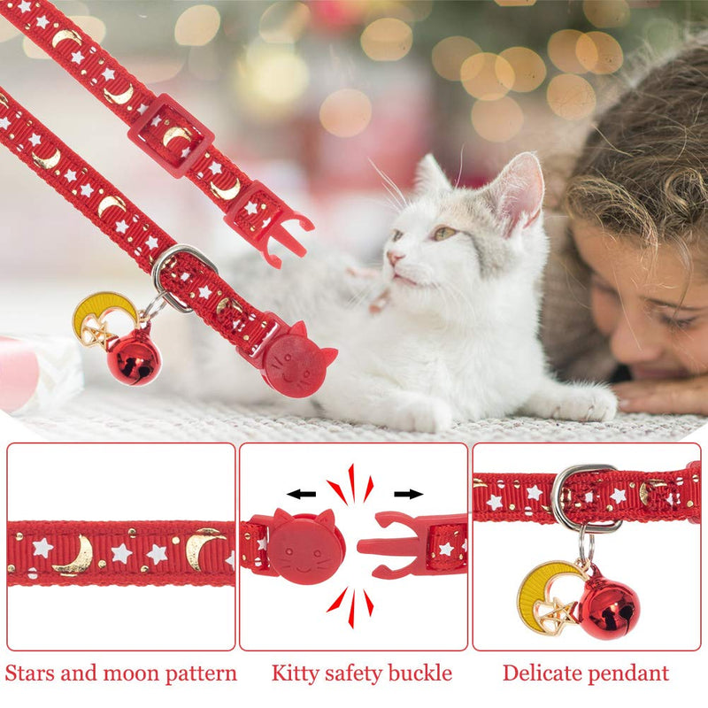 Cat Collar Breakaway with Bells - 6 Pack Glow in The Dark - Stars & Moon Charm Pendent Pet Reflective Collars Ideal for Kitten Cats Puppy - PawsPlanet Australia