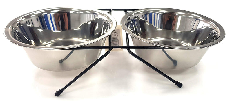 STAINLESS STEEL PET FEEDING BOWL DOUBLE DINER DOG CAT FOOD STATION WATER DISH - PawsPlanet Australia