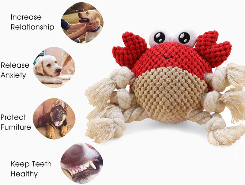 Blnboimrun Dog Toys Dog Plush Toys Dog Squeaky Toys with Crinkle Paper Partial Stuffed Chew Toys for Puppy and Medium Dogs CRAB - PawsPlanet Australia