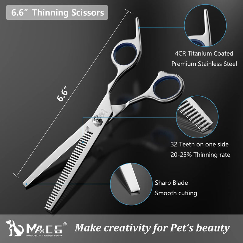 MAOCG Dog Grooming Scissors Set with Safety Round Tip, Titanium Coated Curved, Thinning and Straight Pet Grooming Scissors Kit for Dogs and Cats. - PawsPlanet Australia