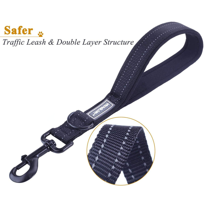 VIVAGLORY Short Dog Lead with Padded Handle, Heavy Duty Reflective Double Webbing Nylon Dog Lead Training Leash for Medium Large Dogs, 32cm Length 2.5cm Width, Black 32 cm - PawsPlanet Australia