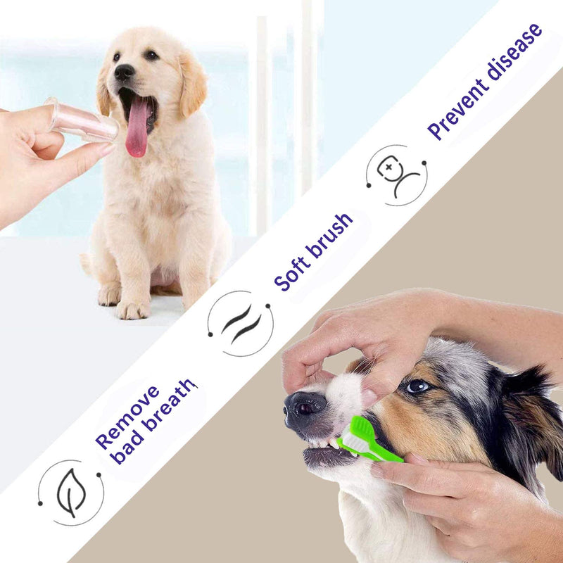 6 Pcs Pet Toothbrush,Triple Head Dog Toothbrush and Silicone Pet Finger Teeth Brushes Tooth Cleaner Care for Small to Large Dogs Cats Cleaning Mouth (with 5 Pink Pet Toothbrush Boxes） - PawsPlanet Australia