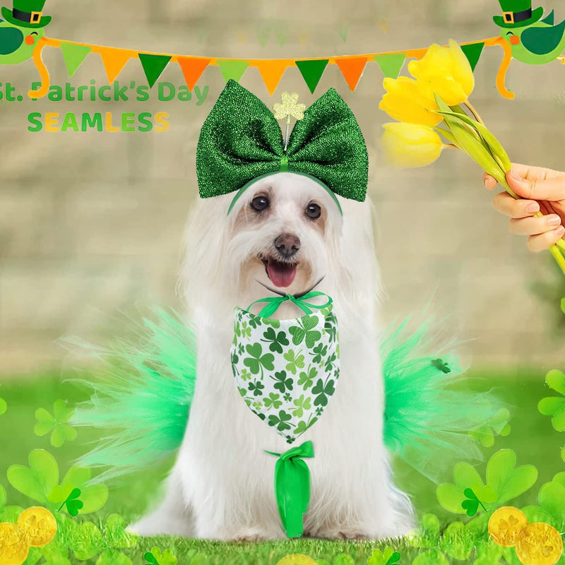 St Patrick's Day Dog Costume, Puppy Clover Bow tie Headband Green Dress Skirt Outfit, Pet Shamrock Irish Bandana Triangle Bibs Scarf Skirt for Small Medium Dogs Cats Dress Up (Clover Headband) clover headband - PawsPlanet Australia