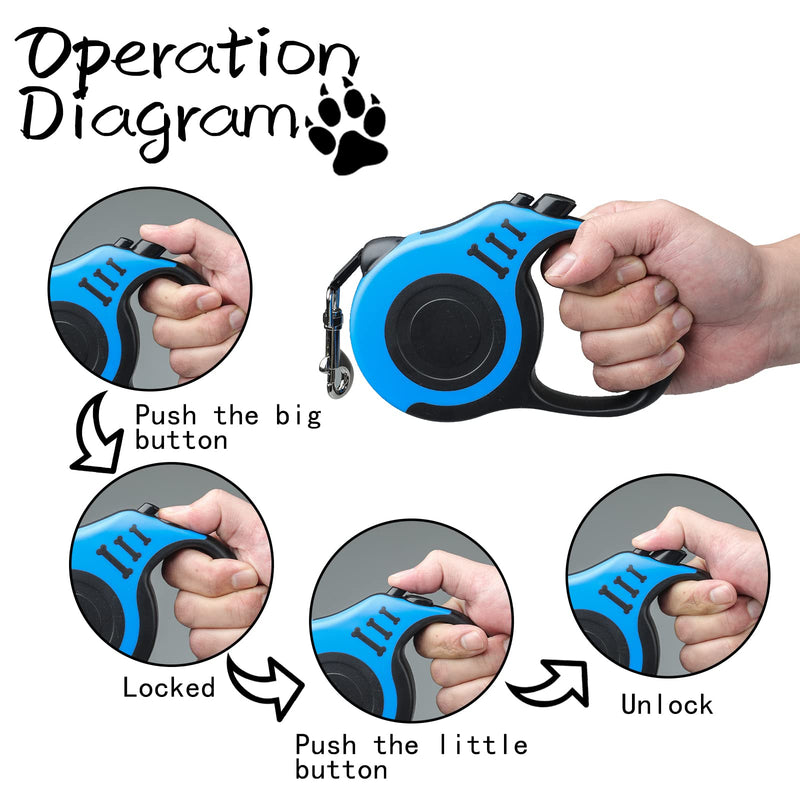 Retractable Dog Leash, Durable Nylon Long Dog Leash with Non-Slip Handle, 360° No Tangles, One Button Lock & Release, Leashes for Small Medium/Large Dogs 11FT Blue - PawsPlanet Australia