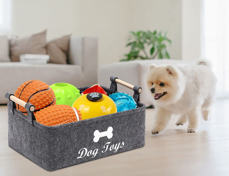 Morezi Felt pet toy basket and dog toy box storage basket chest organizer - perfect for organizing pet toys, blankets, leashes, vest and coats - Grey - PawsPlanet Australia