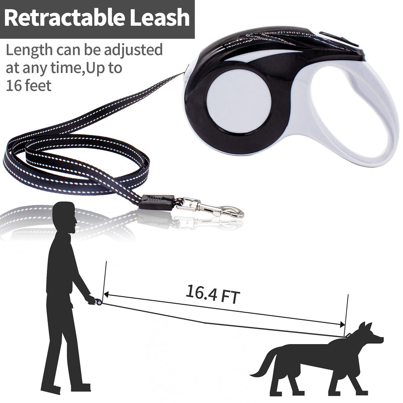 Retractable Dog Leash, 16-Foot Nylon Rope, One-Hand Brake, Suspension Lock, with Non-Slip Handle, Suitable for Small and Medium-Sized Dogs (Black) black - PawsPlanet Australia