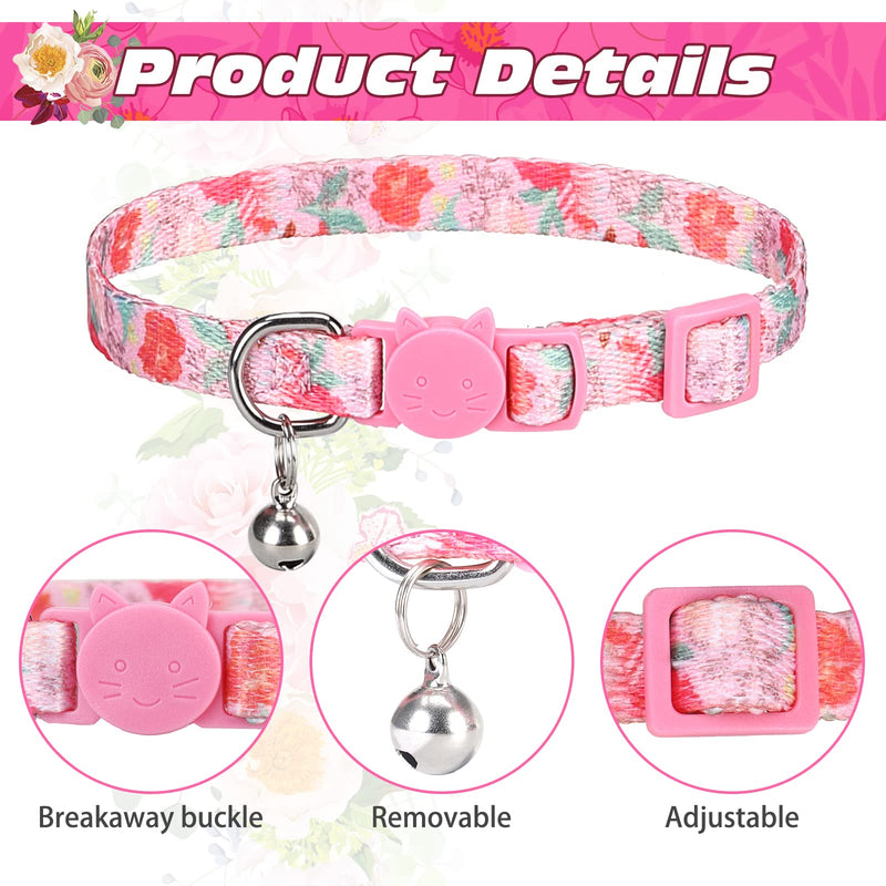 Homimp Breakaway Cat Collars with Bell, 3 Pack Flower Pattern Safety Collars,3 Colors Floral Pattern Kitten Collar, Adjustable Soft Comfortable Pet Collars for Cats Kitten Puppy, Spring Summer - PawsPlanet Australia