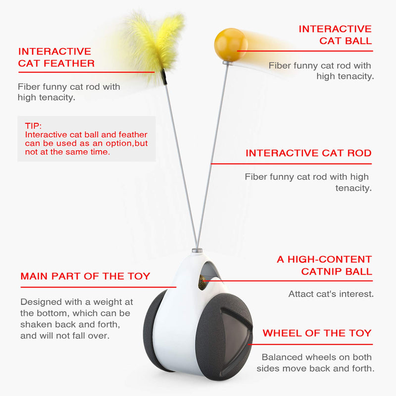 [Australia] - Hoolucat Interactive Cat Toy/Kitten Toy/Catnip Toy/Moving Cat Toy/Cat Feather Toy for Cat Wheel Training with 1 Feather and 1 Ball BLACK 