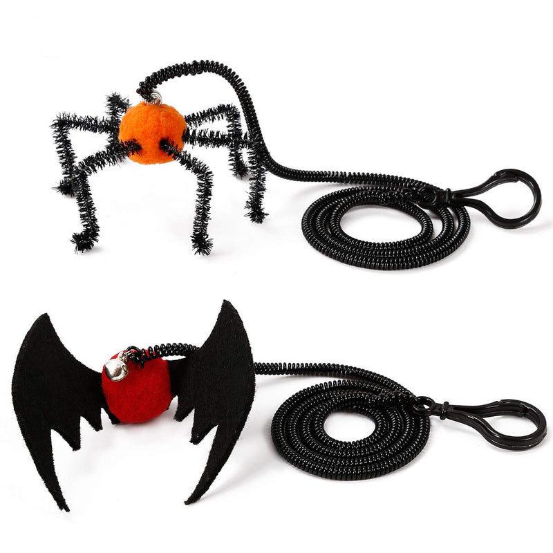 [Australia] - Halloween 2 Pcs Cat Kitten Toys, Flying Finger Pet Toys with Bat Spider Design, Cat Halloween Elastic Springs Finger Teaser Toys, Interactive Pet Teaser Toy with Bell, Cats Scratchers Accessories Bat + Spider 