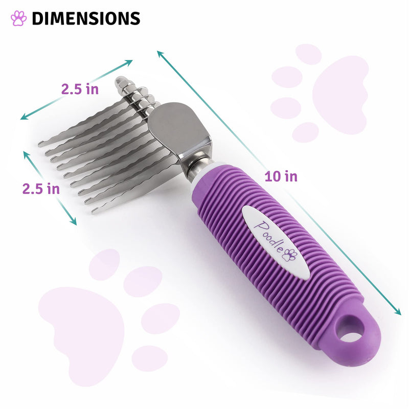 Poodle Pet Dematting Fur Rake Comb Brush Tool with Long 2.5” Steel Safety Blades for Detangling Matted or Knotted Undercoat Hair, Safe Grooming Accessories for Dogs, Longhaired Cats, Rabbits, Horses - PawsPlanet Australia