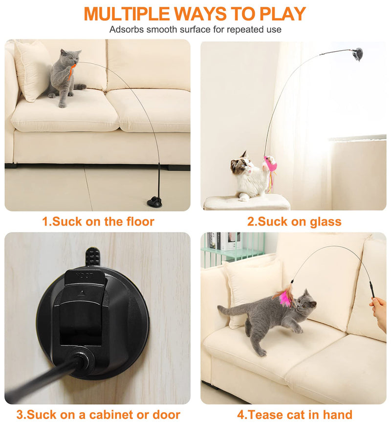 winbarry Interactive cat toy, cat toy, self-occupation cat toy with suction cup, 13 pieces cat rod with feathers, 2 interactive modes, cat toy - PawsPlanet Australia