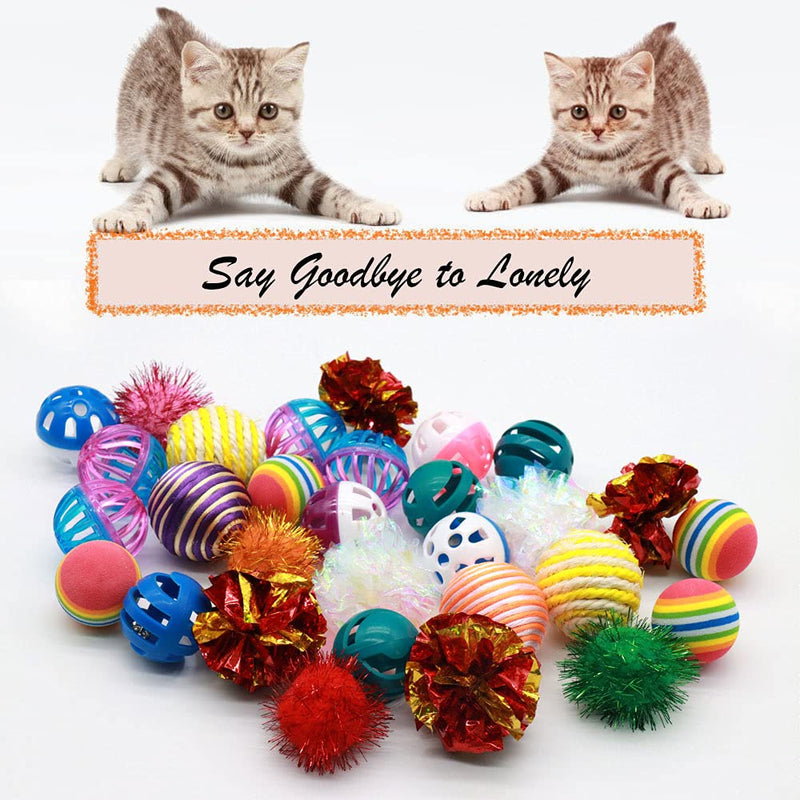 LASOCUHOO Cat Toys, Kitten Cat Ball Toys Assortments, Including Rainbow Ball, Crinkle Ball, Sparkle Ball, Bell Balls, Sisal Ball, Linen Ball for Cats and Kitten 30 PCS - PawsPlanet Australia