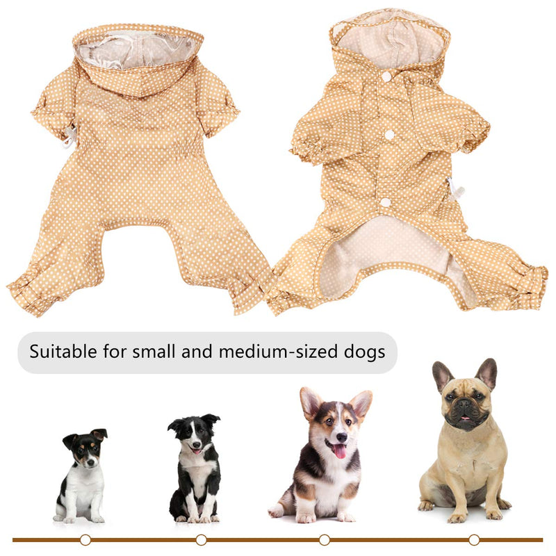 Idepet Dog Raincoat with Hood, Pet Dog Waterproof Coat Adjustable Lightweight Outdoor Rain Poncho Rain Gear Jumpsuit with Harness Hole for Puppy Small Medium Dogs S Apricot - PawsPlanet Australia