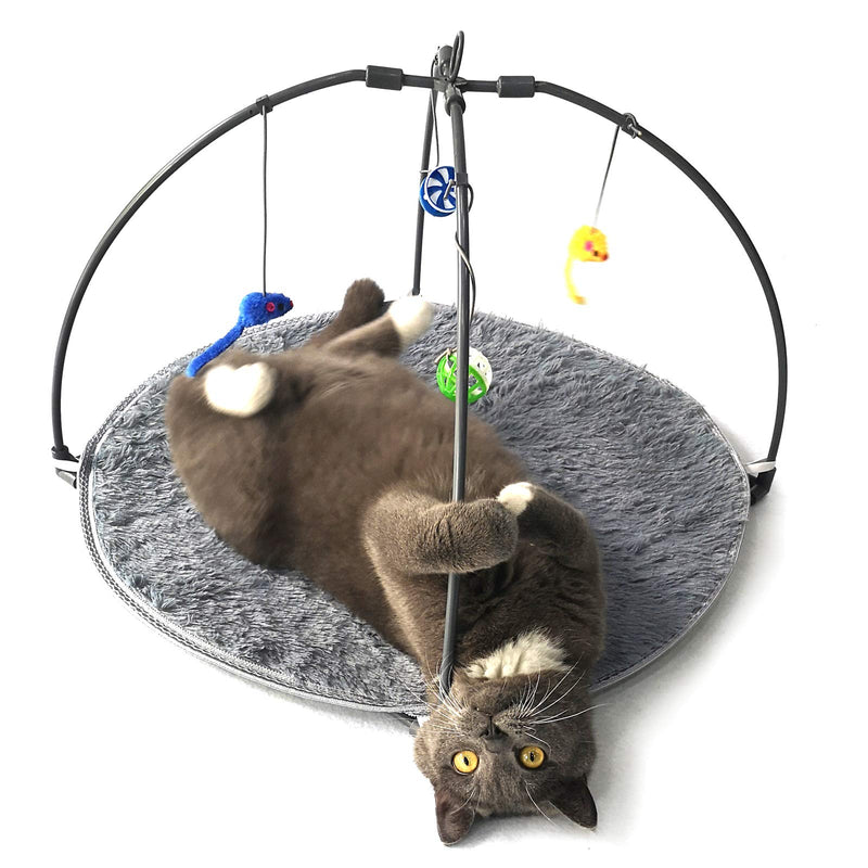 Winsterch Cat Toys Interactive Activity Center Play Mat with Hanging Toy Balls,Cat Kitten Bed Toys (23.62''x 23.62''x 13.77'', Grey) 23.62''x 23.62''x 13.77'' - PawsPlanet Australia