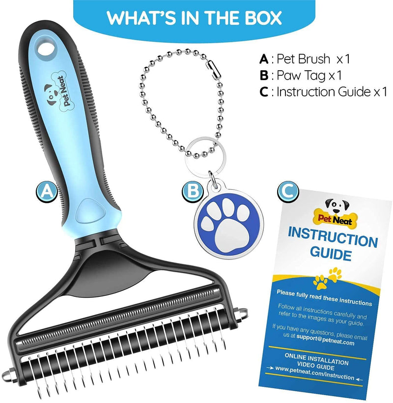Pet Neat 2 Sided Pet Grooming Brush Effectively Reduces Shedding by Up to 95% Professional Deshedding Tool for Dogs and Cats Blue - PawsPlanet Australia