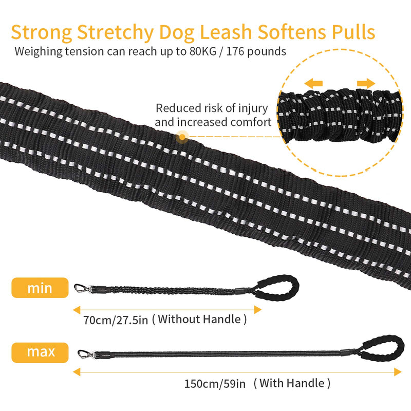 morpilot Bungee Dog Lead, Strong Shock Absorbing Stretchy Nylon Dog Rope, Anti Pull Training Dog Lead for Extra Control, Reflective Dog Leash with Clip and Soft Padded Handle for Medium and Large Dogs Black - PawsPlanet Australia