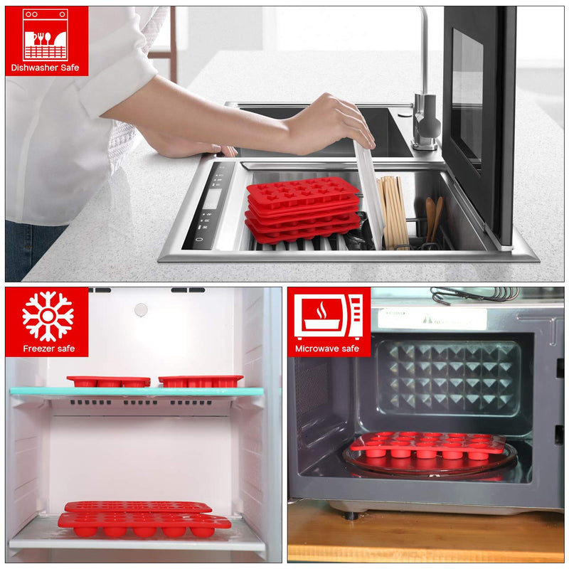 Kootek 6 Pieces Silicone Chocolate Molds, Reusable 90 Cavity Candy Making Mold Ice Cube Trays Candies Making Supplies for Chocolates Hard Candy Cake Decoration Soap Crayons Candles (Red) Red - PawsPlanet Australia