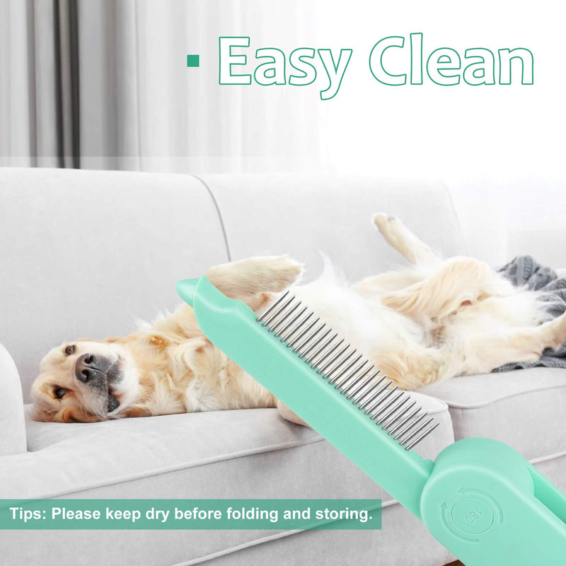 Sirecal Slicker Brush Dog 2 in 1 Foldable Grooming Brush for Large to Small Dog or Cat Pets With Short to Long Hair Green - PawsPlanet Australia