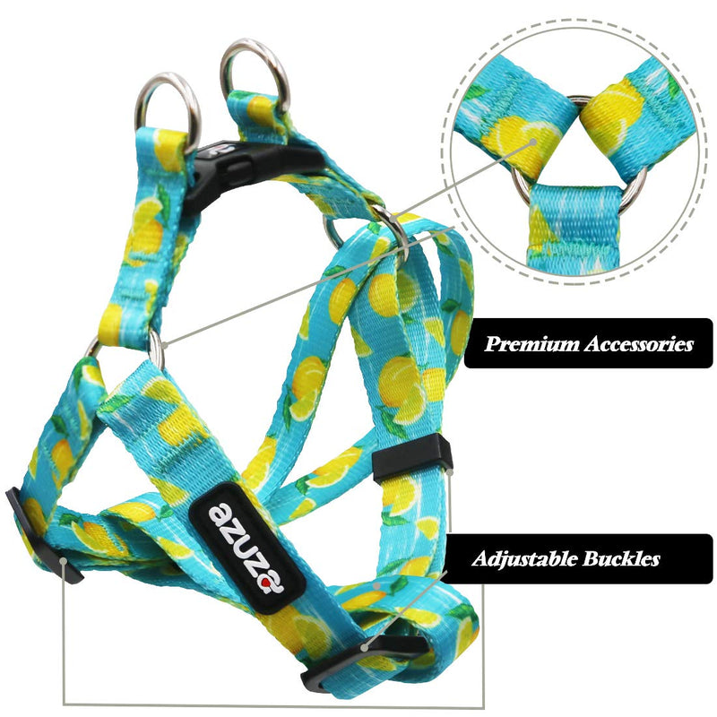 [Australia] - azuza No Pull Dog Harness, Basic Step in Puppy Harness, Adjustable Harness for Small and Medium Dogs with Cute Fruit Patterns in Bright Color Lemons 