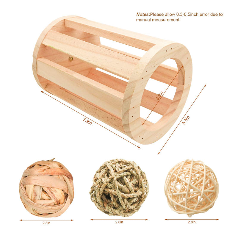 suruikei Rabbit Hay Feeder Rack Wooden Cylindrical Food Manger Grass Holder Hay Food Bin Feeder for Small Animals, Bunny Feeder, Guinea Pig Food Bowl, Chinchilla Hay Bin 1+3 - PawsPlanet Australia