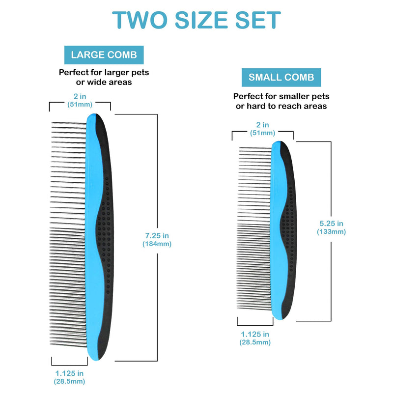 Pets First 2 Pack Dog Comb Small & Large PET Comb for Small & Large Breeds & Areas. Premium Anti-Slip Comfort Grip Ergonomic Handle for Your Dog & Cat with Durable Stainless-Steel - PawsPlanet Australia