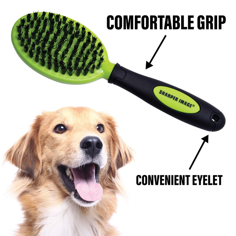 [Australia] - Sharper Image Dog Brush Pet Grooming Tools -Pet Brush Cat Brush 2 Sided Bristle Grooming Brush Long & Short Hair Tangled Hair Removing Shedding Loose Undercoat Fur - All Breeds Black and Green 