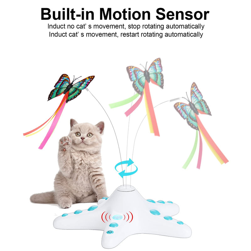 PENGZHEDI Cat Toy, Motion Sensor Interactive Kitten Toys with Fluttering Butterfly,Funny Cat Teaser Toys for Indoor Pets,Automatic Electric Rotating Butterfly Cat Toys with 2 Different Replacements. - PawsPlanet Australia