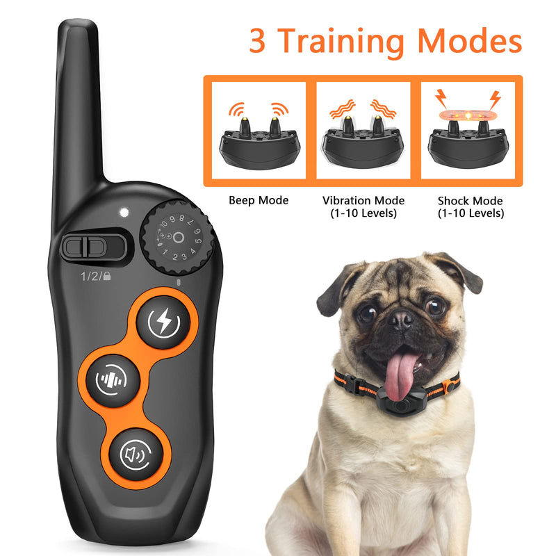 MAISOIE Dog Training Collar, 100% Waterproof Dog Shock Collar with Remote Range 1300ft, 3 Training Modes, Beep, Shock, Vibration, Rechargeable Electric Shock Collar for Small Medium Large Dogs - PawsPlanet Australia