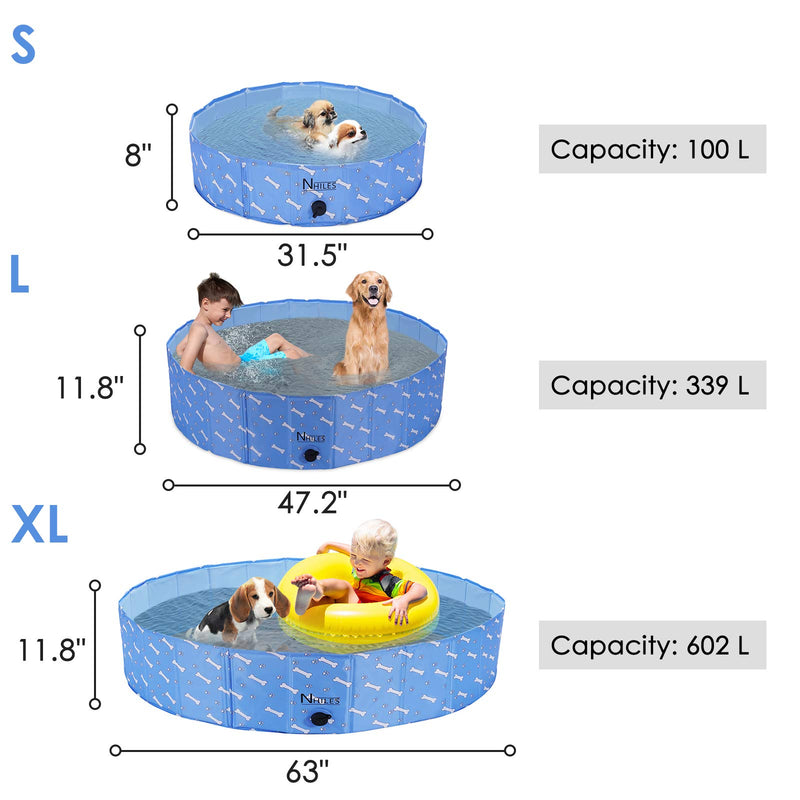 NHILES Portable Pet Dog Pool, Collapsible Bathing Tub, Indoor & Outdoor Foldable Leakproof Cat Dog Pet SPA for Dogs Cats and Kids S-32 IN Dark Bule - PawsPlanet Australia