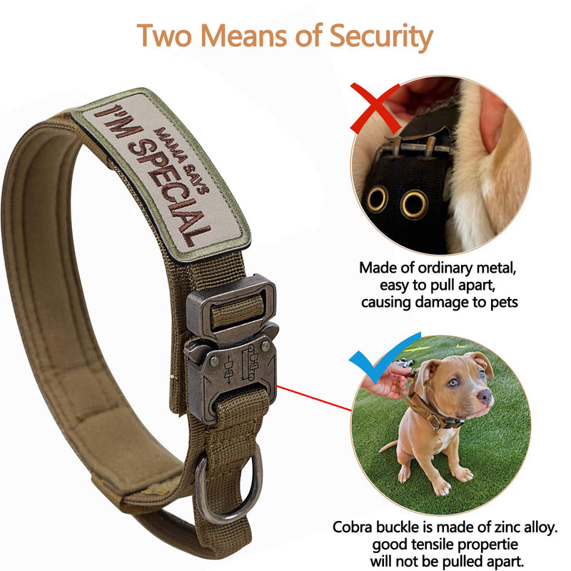 [Australia] - Tactical Dog Collar with USA American Flag - Military Dog Collar Thick with Handle - Heavy Duty Nylon K9 Collar Adjustable Metal Cobra buckle for Medium Large Dogs M L XL Chew Proof with 2 Patches M (Adjustable 14"-18"） 