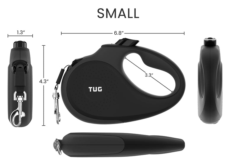 TUG 360° Tangle-Free Retractable Dog Lead for Up to 15 kg Dogs | 5 m Strong Nylon Tape | One-Handed Brake, Pause, Lock (Small, Black) S (Pack of 1) - PawsPlanet Australia