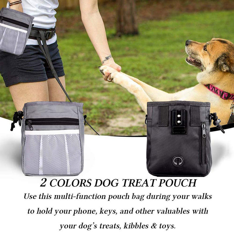 [Australia] - STMK 2 Pack Dog Treat Pouch, Dog Training Treat Pouch with Waist Shoulder Strap, 3 Ways to Wear, Easily Carries Toys, Kibble, Treats for Dog Walking, Dog Training, Puppy Training Grey and Black 