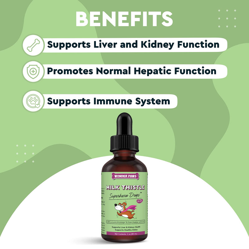 WONDER PAWS Milk Thistle for Dogs, Liver Support for Dogs, Supports Kidney Function for Pets, Detox, Hepatic Support, with Wild Alaskan Salmon Oil & Curcumin, Omega 3 EPA & DHA - 2 oz Pet Supplement - PawsPlanet Australia