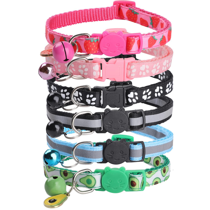 Bigqin Pack of 6 cat collars, reflective cat collars with safety clasp and bell, adjustable cat collar from 19 to 32 cm - PawsPlanet Australia