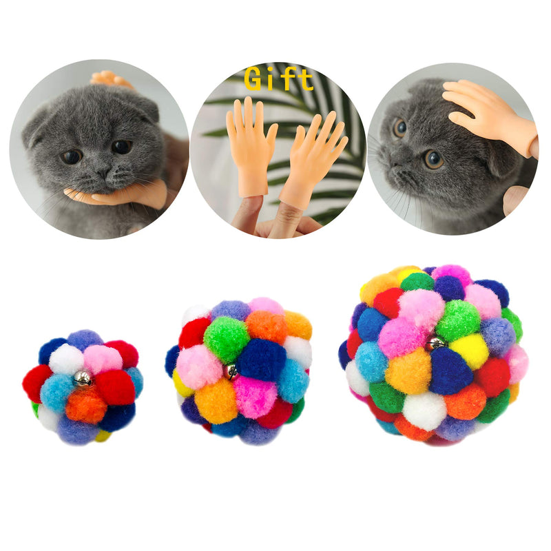 JpGdn 3Pcs Cat Toy Balls Kitten Pompon Ball with Bells Soft Wool Felt Ball Colorful Interactive Playing Chewing Training Teaser Toy - PawsPlanet Australia