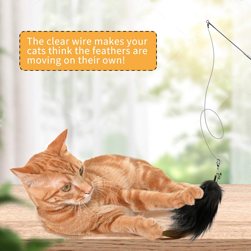 Flying Childhood Cat Wand Toys for Indoor Cats, Interactive Cat Kitten Feather Mice Toy, Set of 1 Cat Teaser, 2 Replacements Bundle with 2 Balls with Bells, 5 Pack - PawsPlanet Australia