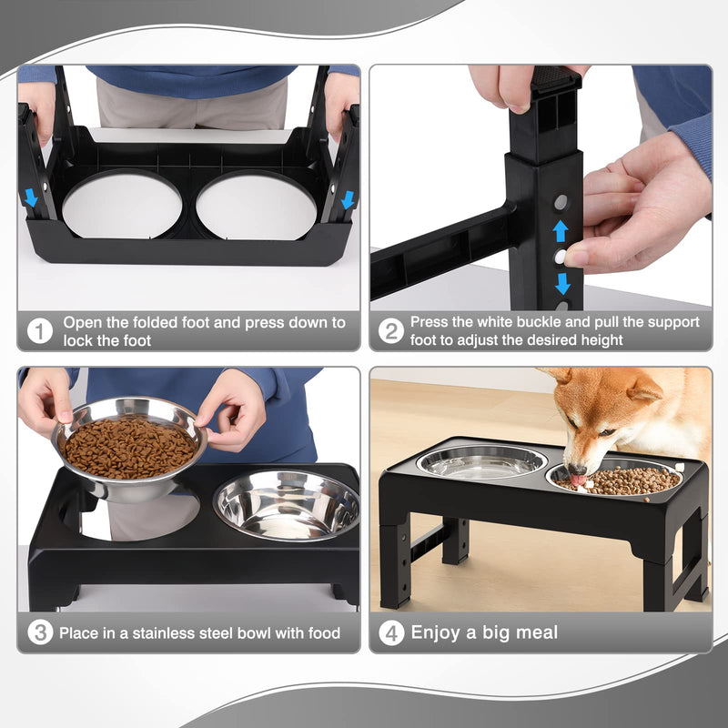 Pawaboo Elevated Dog Bowls Foldable Food Water Feeding Bowls, 4 Heights Adjustable Dog Bowl Stand with 2 Stainless Steel Bowls, No Spill Raised Pet Feeder Bowls for Small Medium Large Dogs and Pets - PawsPlanet Australia