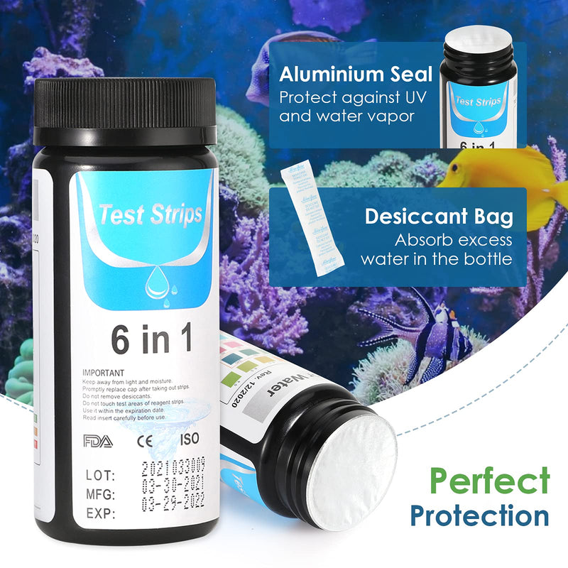 Lewondr 6 in 1 Aquarium Test Strips, Fish Tank Test Kit for Testing Freshwater Saltwater Pond Alkalinity Nitrite Total Chlorine Free Chlorine Hardness and pH, Water Quality Fast Testing Strips 100 packs - PawsPlanet Australia