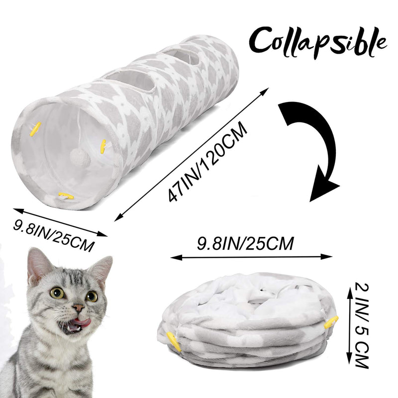 LUCKITTY Large Cat Toy Collapsible Tunnel Tube with Plush Balls, for Small Pets Bunny Rabbits, Kittens, Ferrets,Puppy and Dogs Grey-White - PawsPlanet Australia