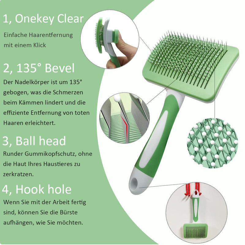 Cat brush, pet brush, self-cleaning slicker brush removes undercoat, cat comb, dog brush, cat brush for short hair to long hair, suitable for gentle cats (green) - PawsPlanet Australia