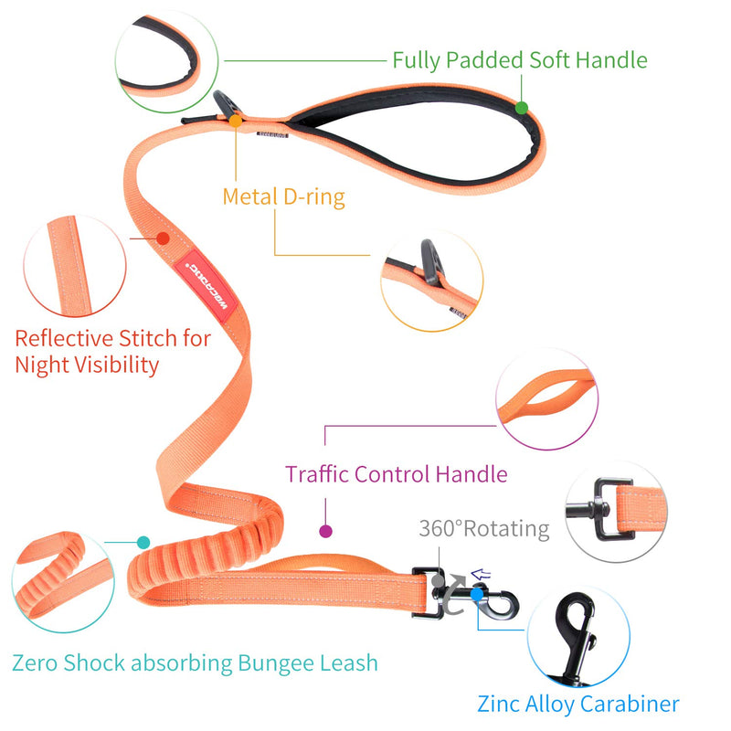 [Australia] - gulilulu Dog Training Leash with 2 Handles, Dog Walking Leash, 4-5 FT Bungee Cord Dog Leash for Small Medium Large Dogs Orange 