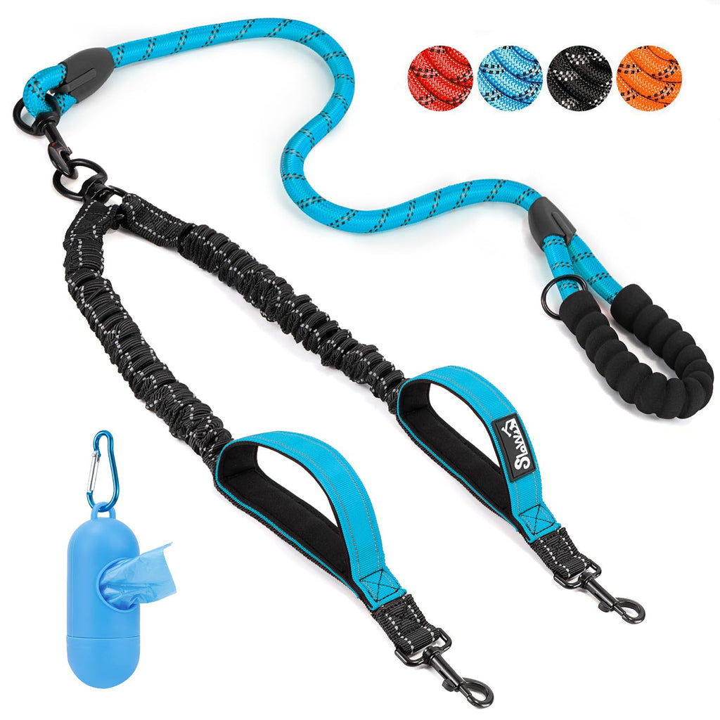 Eyein Double Leash for 2 Dogs, Dog Leash for Large Dogs, Flexible and Reflective Tangle-Free Dog Leash with 2 Padded Handles for Dogs from 11 to 68 kg (Blue) Blue Large (Total Weight 11-68 kg) - PawsPlanet Australia