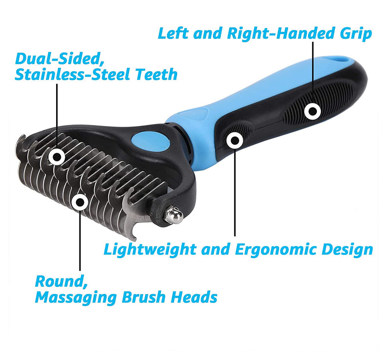 WARTAU Generation 1 Pet Grooming Brush Dematting Comb with 2 Sided Professional Grooming Rake for Cats & Dogs Deshedding, Mats & Tangles Removing Green - PawsPlanet Australia